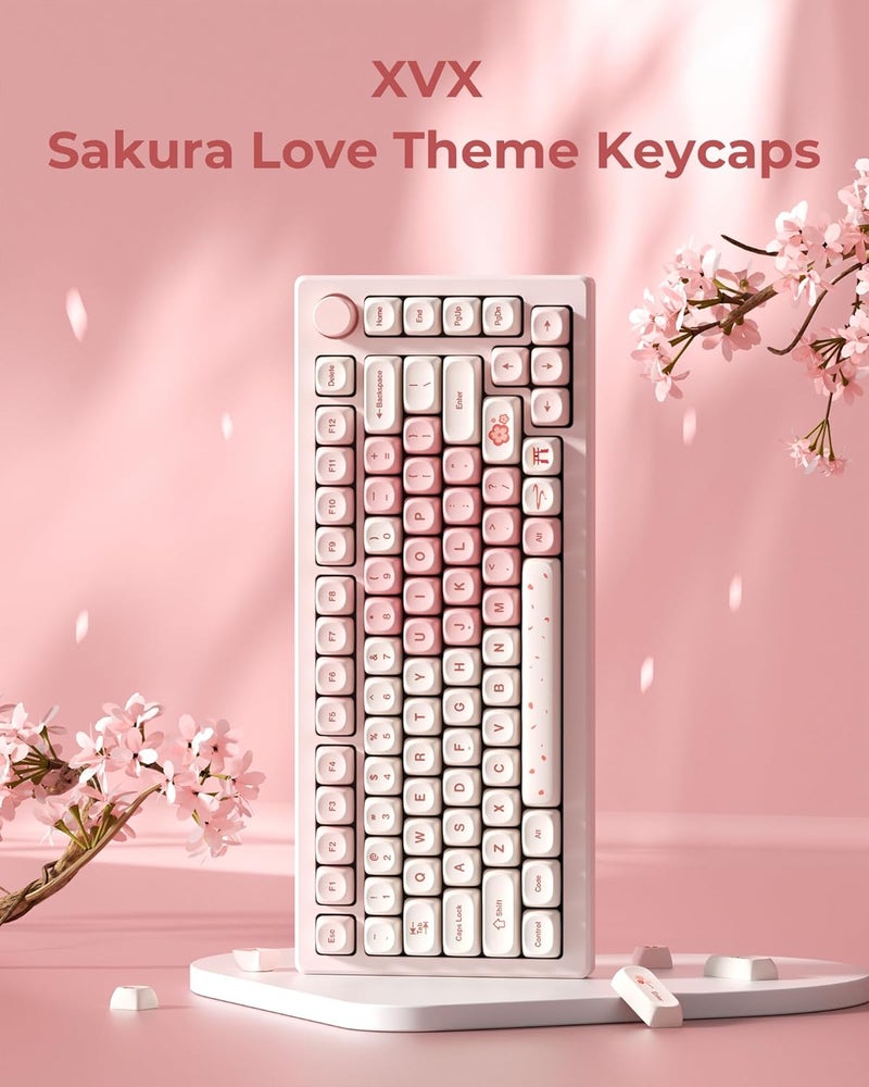 HITIME أغطية مفاتيح XVX الوردية الجذابة - غطاء MOA، غطاء مفتاح حب ساكورا مخصص لأغطية مفاتيح 60 65 75 100 بالمئة، غطاء مفتاح صبغ جانبي 5، مجموعة أغطية مفاتيح 143 مفتاح لأجهزة Cherry Gateron MX. - Image 2